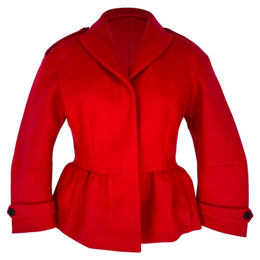 Burberry Peplum Coat in Red Virgin Wool